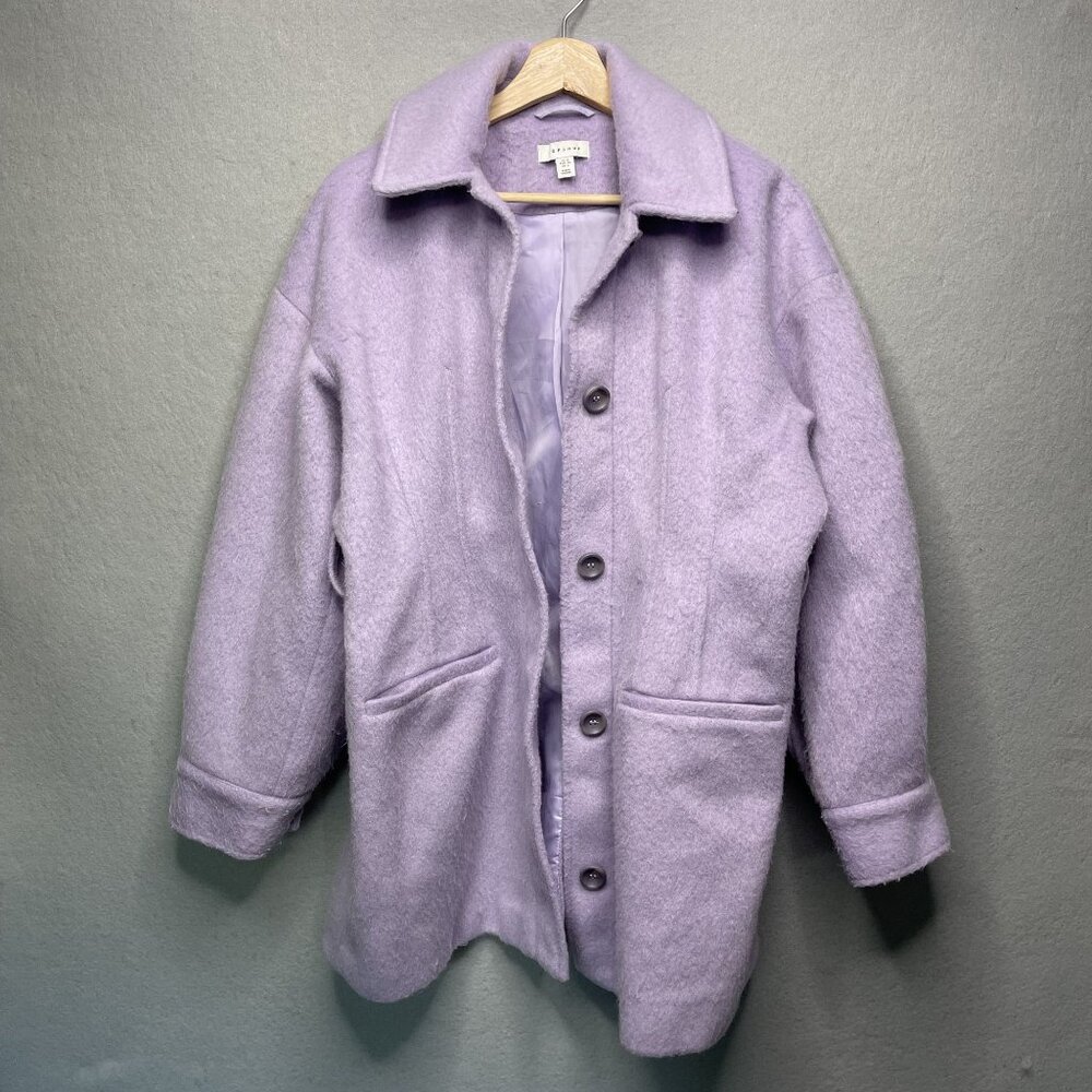 Topshop Womens Lilac Wool Blend Button-Up Coat Size 4